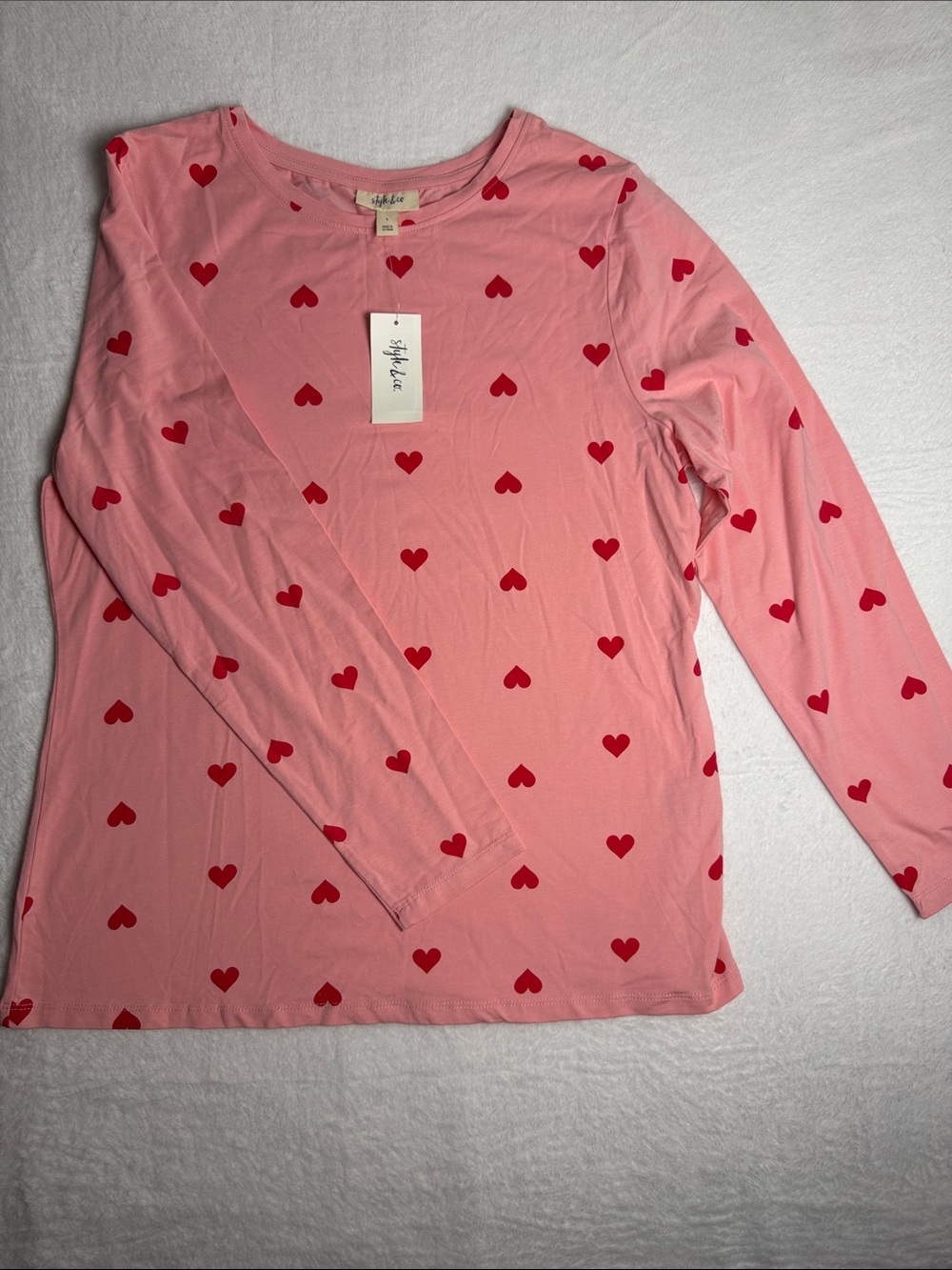 NWT Pink Heart Print Long Sleeve Tee Size Large